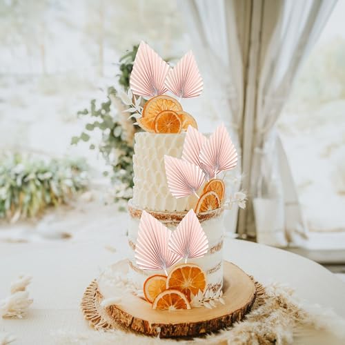 6Pcs Paper Palm Fan Cake Toppers Palm Leaf Fan Cake Topper Palm Spear Leaf Cupcake Toppers Cake Insert Decoration For Cake Decorating Diy Craft Project Home Wedding Party Supplies Pink (6 Count)