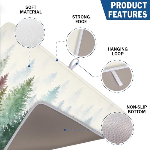 Pine Tree Dish Drying Mat Natural Forest Fog Microfiber Dishes Pad 18x24 Inch Absorbent Fast Dry Dish Drainer Rack Mats for Kitchen Counter