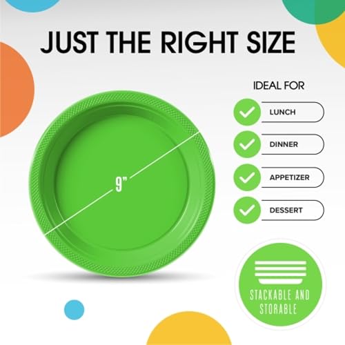 Sturdy Lime Green Plastic Plates 9" Party Plates 100 Pcs (100 Count)