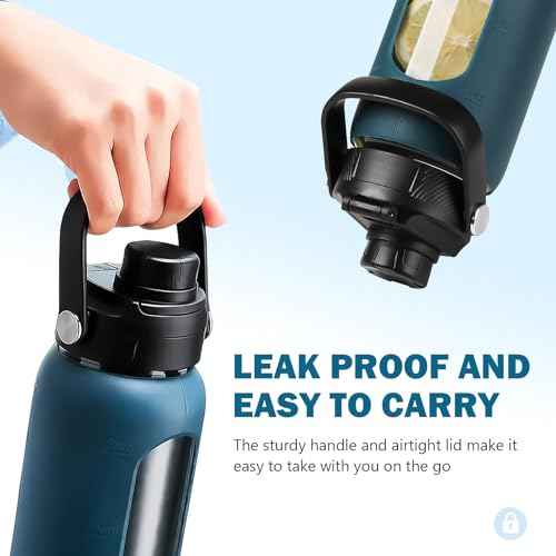 24 oz Glass Water Bottle with Straw and 2 Lids