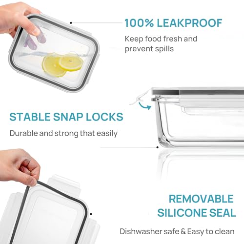 5Pack 30oz Glass Meal Prep Container Sets with Lids (5 Count)