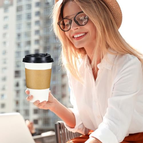 100 Pack 16 oz Disposable Coffee Cups With Lids and Sleeves (100 Count)