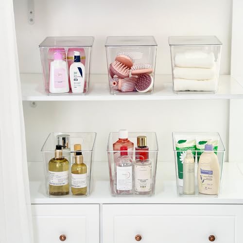 4 Pack Clear Stackable Storage Bins with Lids and Handles (4 Count)