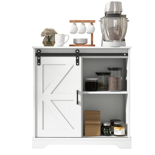 Sliding Barn Door Buffet Sideboard Storage Cabinet Coffee Bar Kitchen Farmhouse Style