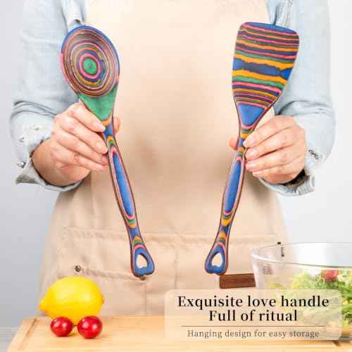 9 Piece Rainbow Heart Pakkawood Utensils Set (9 Count)