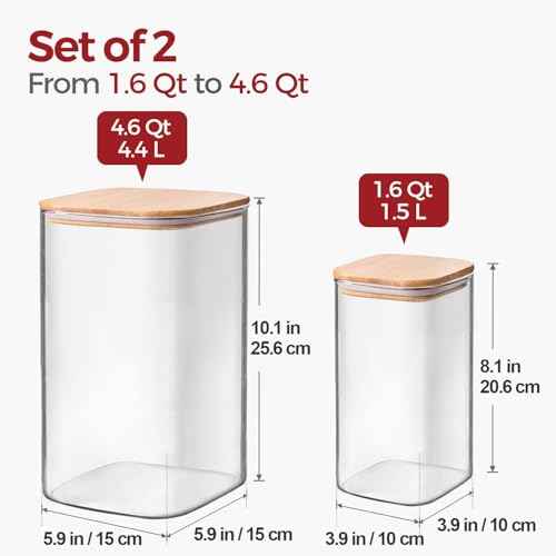 Glass Flour Containers with Bamboo Lids 1.6 (2 Count)