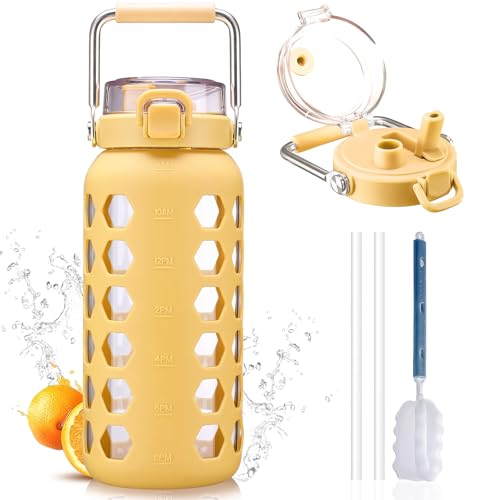 64oz Glass Water Bottle with Straw and Lid