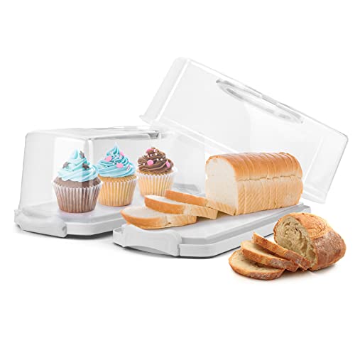 2 Pack Plastic Rectangular Bread Box with Clear Lid (2 Count)