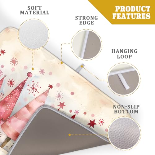 Pink Trees Dish Drying Pad Christmas Snowflake Decorative Drying Mats for Coffee Bar Kitchen Counter 18 X 24 Inch