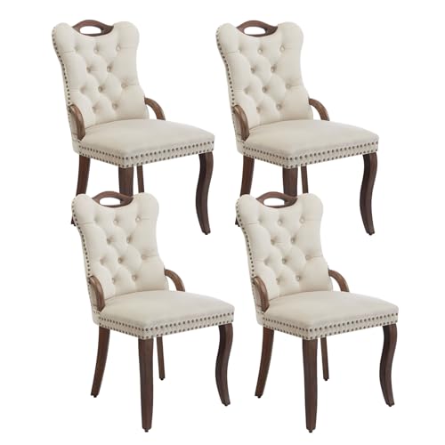 Beige Velvet Upholstered Dining Chairs Set of 4 (4 Count)
