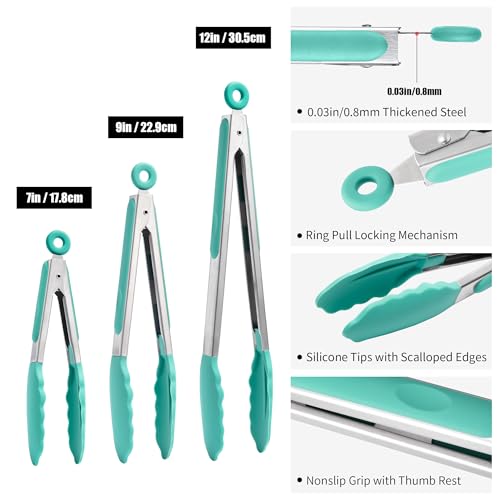 Kitchen Tongs with Silicone Tips for Cooking Serving
