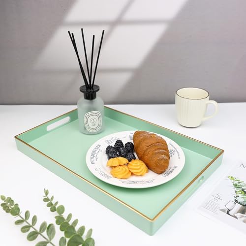 Green Decorative Serving Tray with Handles