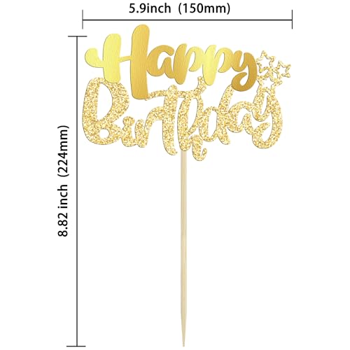 24Pcs Gold Metallic Happy Birthday Cupcake Toppers for Birthday (24 Count)