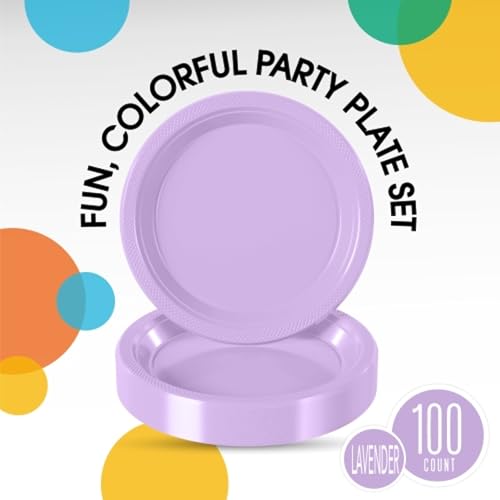Sturdy Lavender Plastic Plates 9" Party Plates 100 Pcs (100 Count)