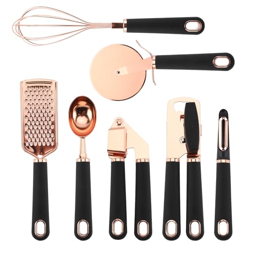 Kitchen Gadget Set Copper Plated Stainless Steel Utensils with Soft Touch Handles (7 Count)