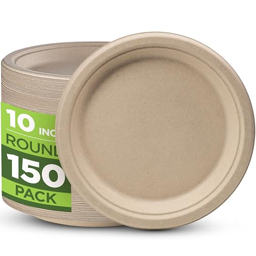 100% Compostable Paper Plates 150 Pack (150 Count)