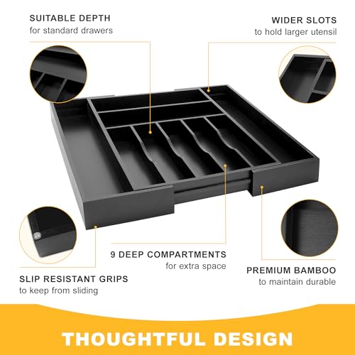 Large Premium Bamboo Silverware Organizer