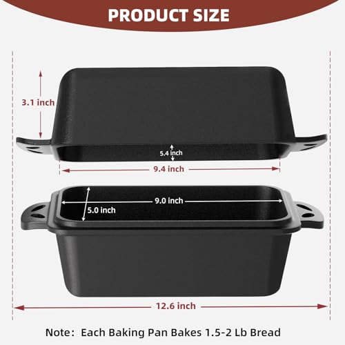 9×5 Inch Cast Iron Loaf Pan with Lid (2 Count)