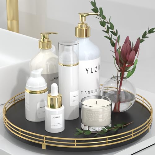 13 Inch Oak Lazy Susan Vanity Tray with Gold Metal Rail
