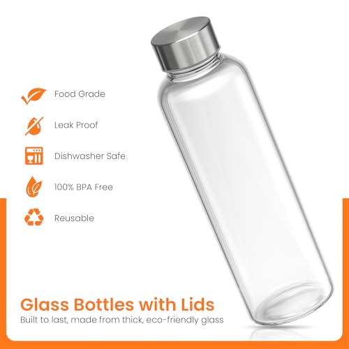 Clear Glass Bottles with Lids 18oz Water Bottles (6 Count)