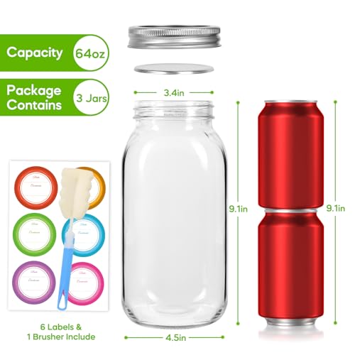 64oz Glass Wide Mouth Mason Jars (3 Count)