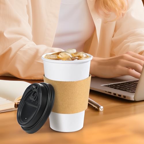 50 Pack 12 oz Disposable Coffee Cups With Lids and Sleeves (50 Count)