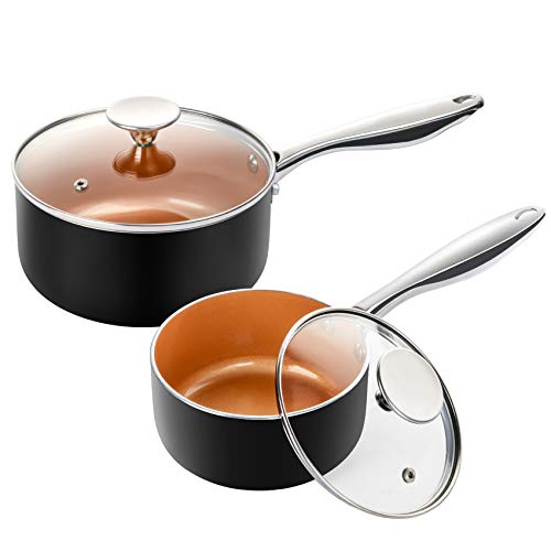 Nonstick 1Qt & 2Qt Copper Sauce Pan Set with Lid (2 Count)