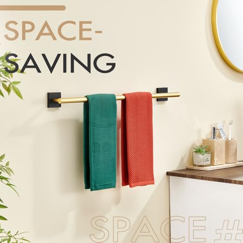 Bathroom Towel Bar Bath Towel Holders for Toilet Kitchen Cabinet Wall Mount 24 Inch Black with Gold Stainless Steel B4005GDK