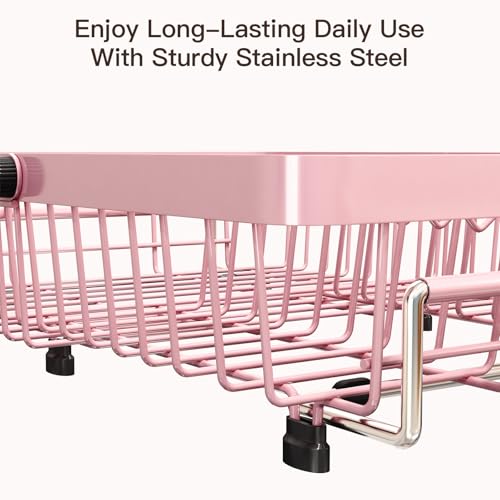 Pink Expandable Dish Drying Rack Over The Sink with Anti Slip Grip
