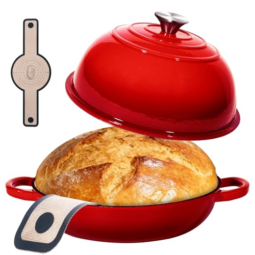 6QT Enameled Cast Red Iron Dutch Oven For Sourdough Bread Baking