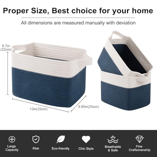 Cotton Rope Storage Baskets for Organizing Blue & White 3