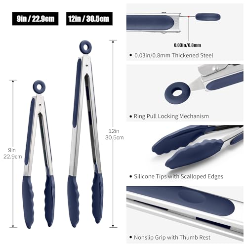 Kitchen Tongs with Silicone Tips for Cooking Serving
