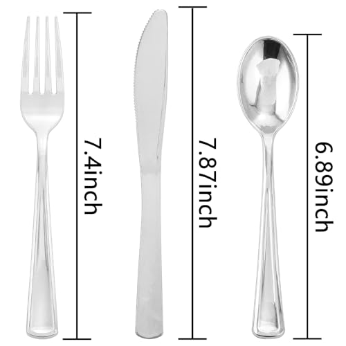 200Pcs Silver Plastic Cutlery