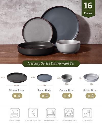 Mercury 16 Piece Dinnerware Set with Pasta Bowls