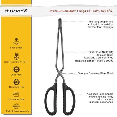 Stainless Steel Kitchen Scissor Tongs 10" and 12" Set (2 Count)