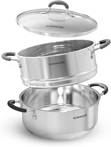 4.6 QT Stainless Steel Steamer Pot for Cooking with Glass Lid