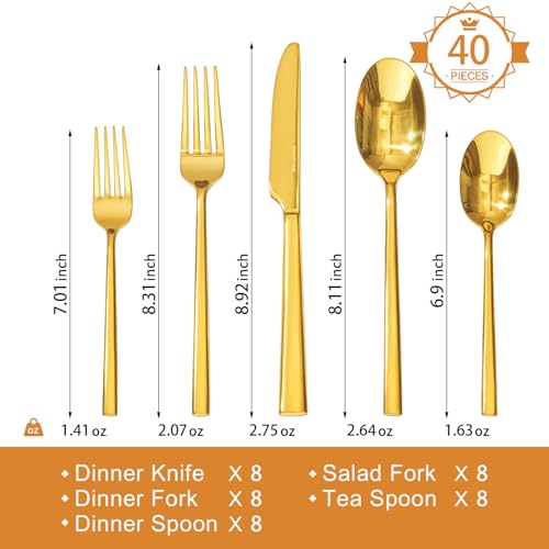 Gold Silverware Set for 8 (40 Count)
