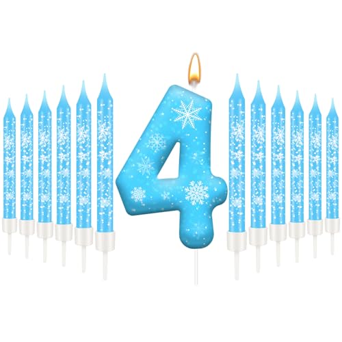13PCS Snowflake Themed Birthday Candles Number 4 Set (13 Count)