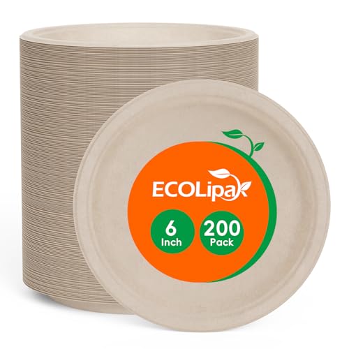 6 in 200 Pack Natural Disposable Compostable Dessert Paper Plates (200 Count)