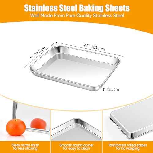 4 Pack 9x7 Inches Mini Stainless Steel Baking Sheet Set (3 Count)