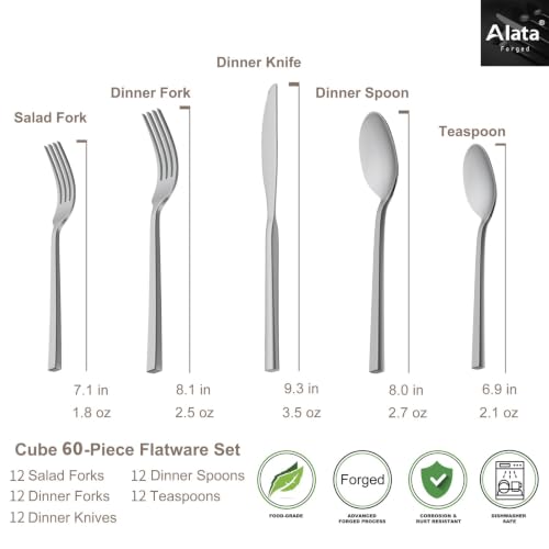 Cube 60 Piece Forged Stainless Steel Flatware Set Cutlery Set (12 Count)