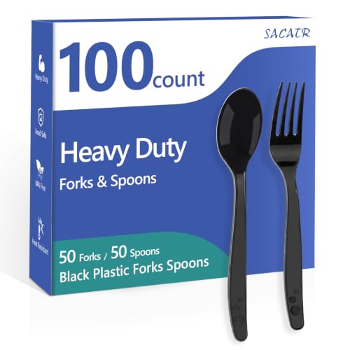 100 Count Black Plastic Silverware Heavy Duty