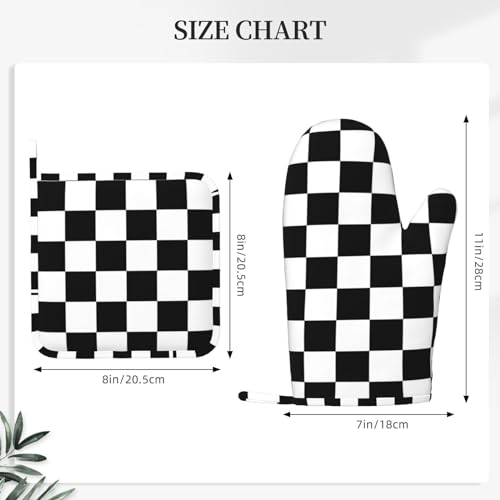 Black White Check Plaid Oven Mitts and Pot Holders Sets Silicone Black and White Checkered Plaid Kitchen Mitts Potholders Heat Resistant 4Pcs Oven Gloves Hot Pads for Cooking Grilling (4 Count)