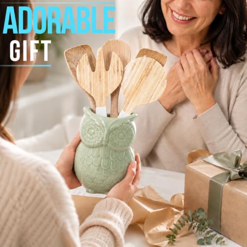 Sage Green Owl Utensil Holder