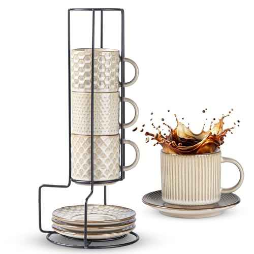6 OZ Coffee Mugs with Saucer and Stand (4 Count)