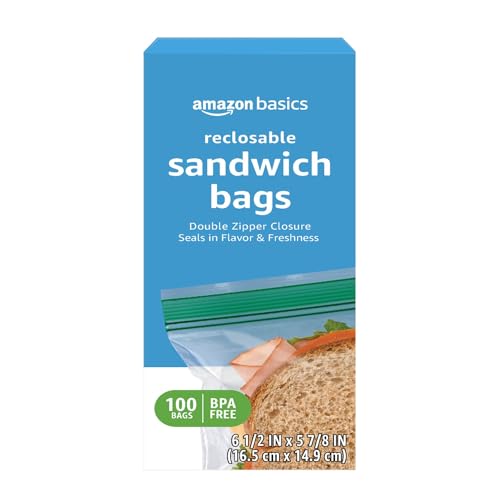 Reclosable Double Zipper Sandwich Storage Bags for Food Storage (100 Count)