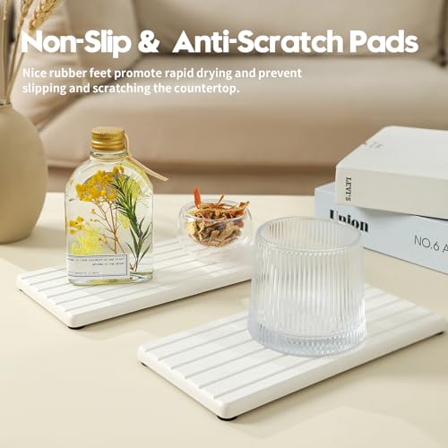 2PCS Water Absorbing Stone Drying Tray Mat for Bathroom Sink & Kitchen Counter Faucet Organizer (2 Count)