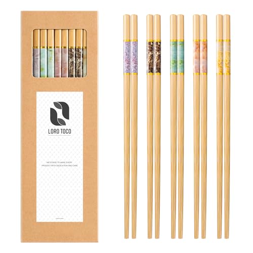 10Pairs Bamboo Chopstick Reusable Wooden Chop Sticks Washable Chinese Style 9.5Inch (10 Count)