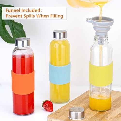18 oz Glass Juice Bottles with Stainless Steel Lid Leak Proof 6 Pack (6 Count)