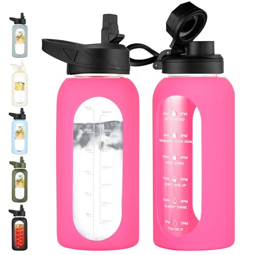32 oz Glass Water Bottle with Straw